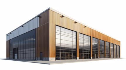 Modern Industrial Warehouse with Wood and Glass Facade