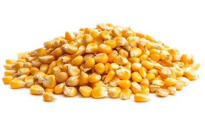 A pile of corn seeds, isolated on a white background.