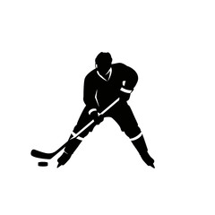 Obraz premium Dynamic Hockey Silhouette: A striking silhouette of a hockey player in action, poised to strike the puck with expert precision, against a minimalist background.