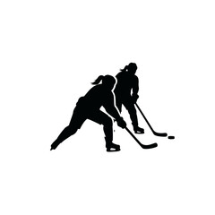 Fototapeta premium Ice Hockey Silhouette: A dynamic silhouette captures the fast-paced action of ice hockey, two figures in motion, embodying the spirit of competition and skill.