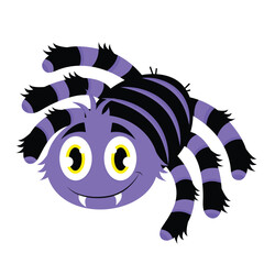 Vector cartoon spider purple and black. Halloween funny spider isolated on white background.