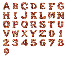 Fototapeta premium 3D numbers and letters text made of Bacon isolated on a white transparent background