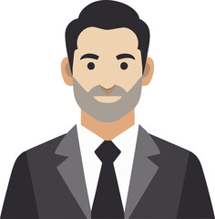 Minimalist flat design businessman portrait on a white background. Professional man in suit, ideal for corporate icon. Stylish cartoon avatar of a male business professional.
