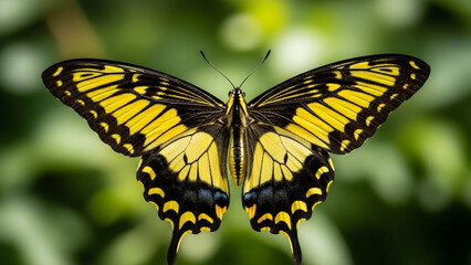A yellow and black butterfly with intricate wing patterns png