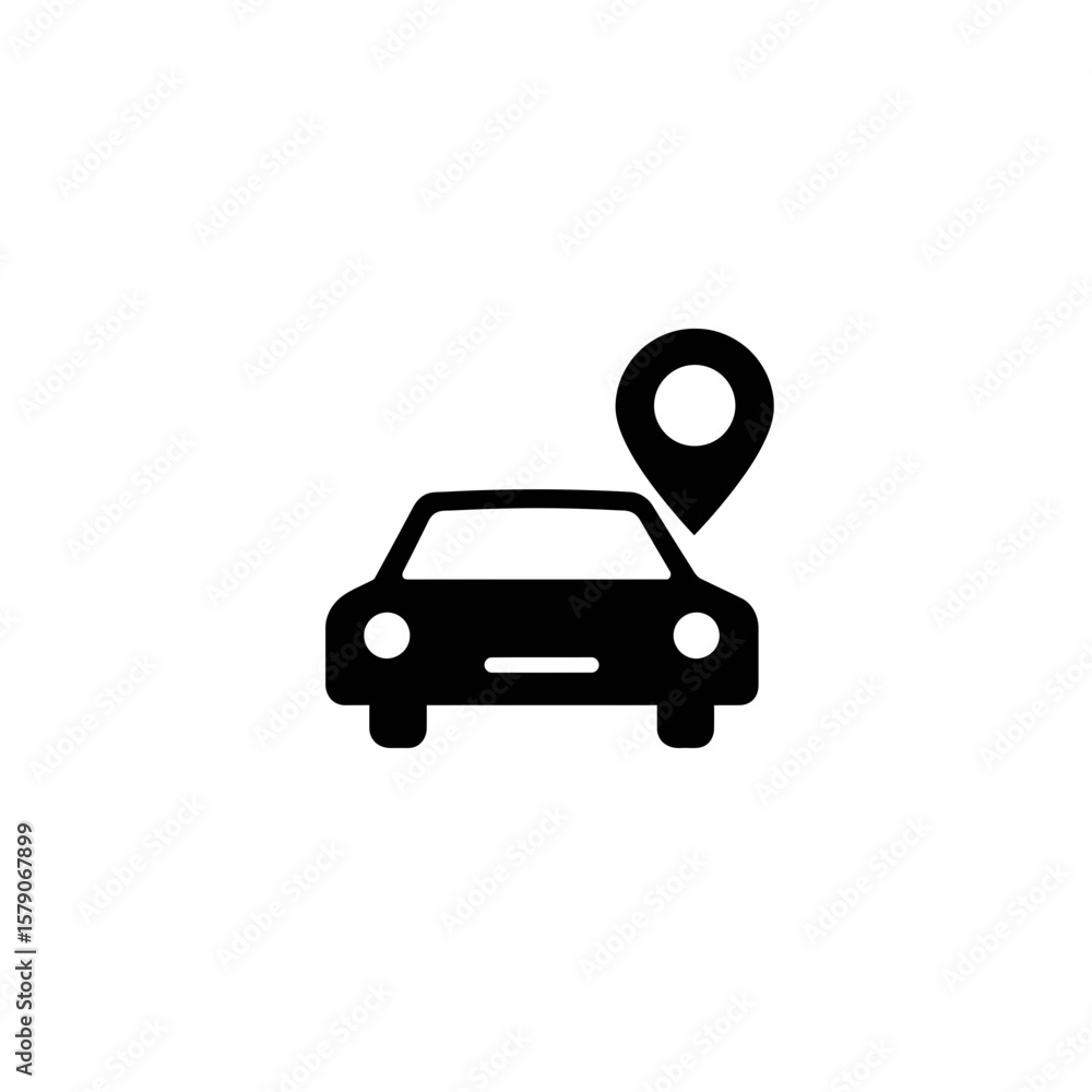Poster location-aware transport: a minimalist and elegant icon of a vehicle, enhanced with a location marke