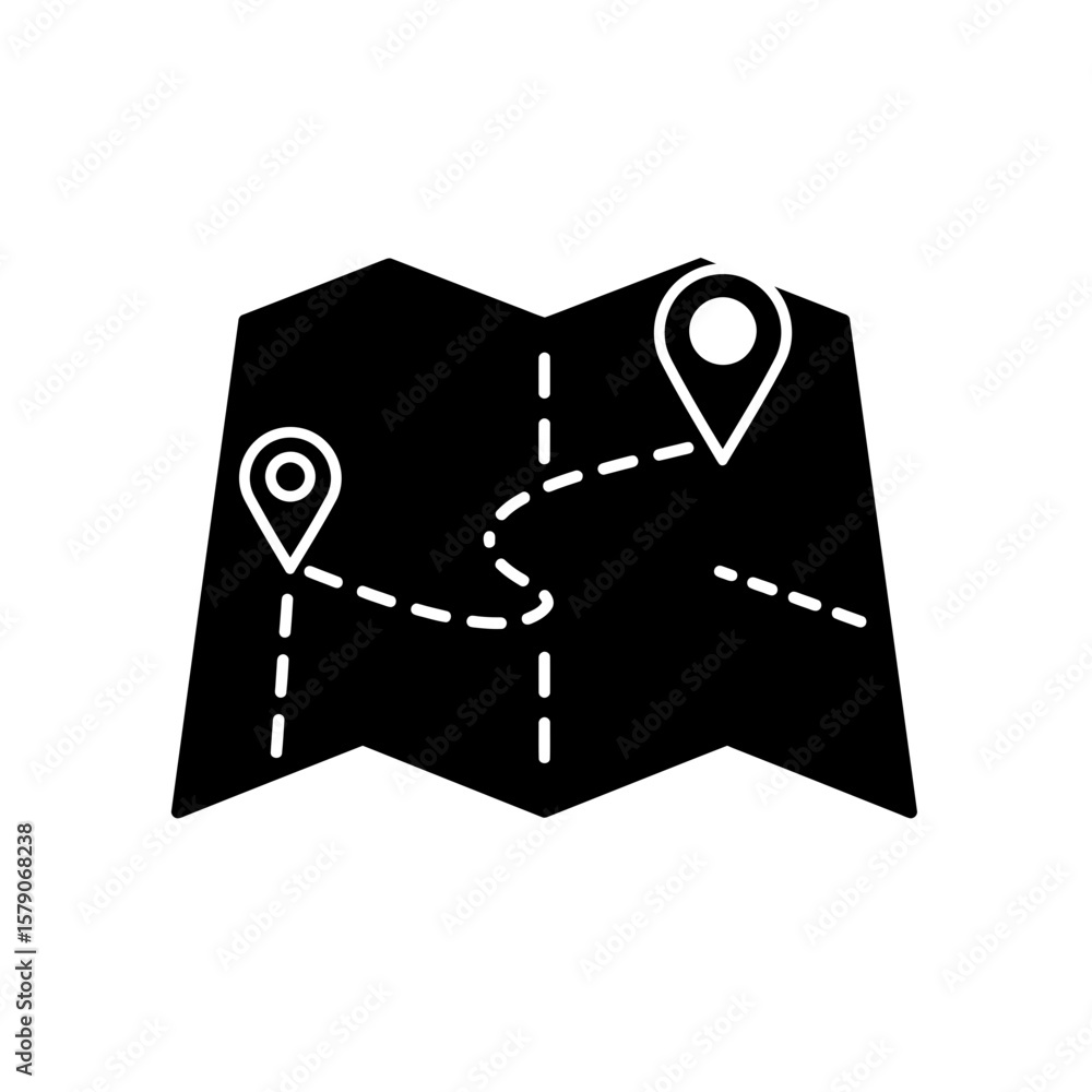 Poster navigational journey: a stylized map guides the viewer through a plotted route marked with location 