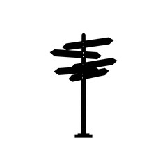Navigational Crossroads: A stark, monochromatic portrayal of a directional signpost, its arrows pointing in a multitude of directions against a stark backdrop, illustrating choices and decisions.