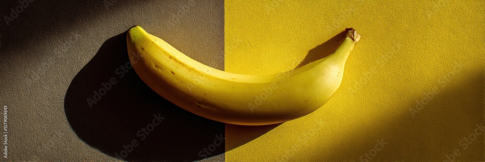 Poster artistic low saturation banana with shadow on contrasting background showcasing simplicity and elega