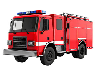 3D red fire truck icon isolated on transparent background. PNG