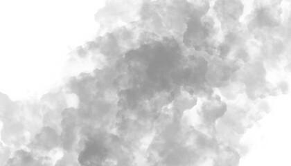 Gray smoke rising upwards, 3D cloud drawing, transparent background illustration drawn on a tablet, graphic object for design.
