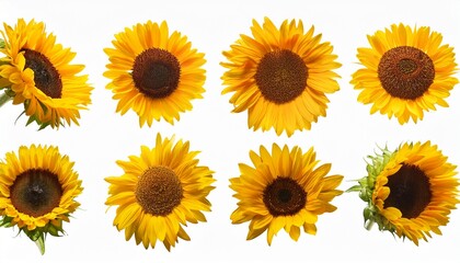 sunflowers with different views white background