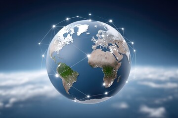 Global Network Connection Earth with Illuminated Lines Representing Worldwide Connectivity