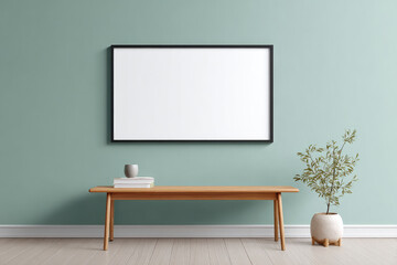 Minimalist living room decor with blank frame artwork cozy home interior modern design inviting atmosphere natural elements