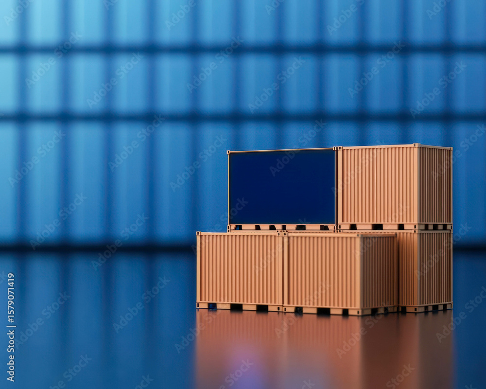 Poster cargo management with warehouse and documentation. cargo boxes with digital screens displaying detai