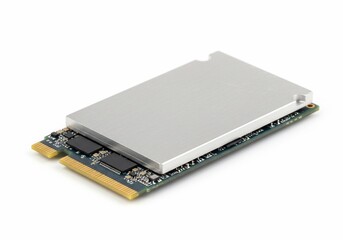 M.2 Solid State Drive with Heatsink on White Background, Close-Up