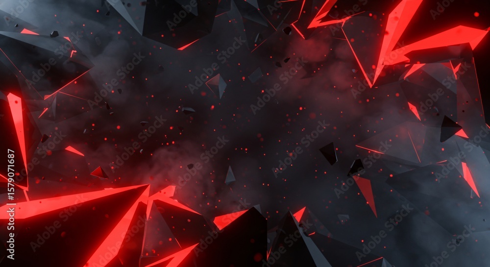 Aufkleber abstract geometric background with red glowing edges and dark smoky atmosphere creating a dramatic e