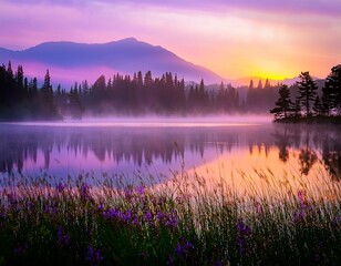 purple haze sunrise over a lake