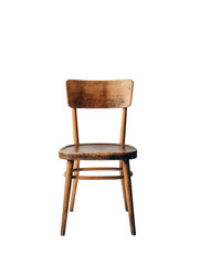 A wooden chair with a simple design sitting against a stark black background in studio shot
