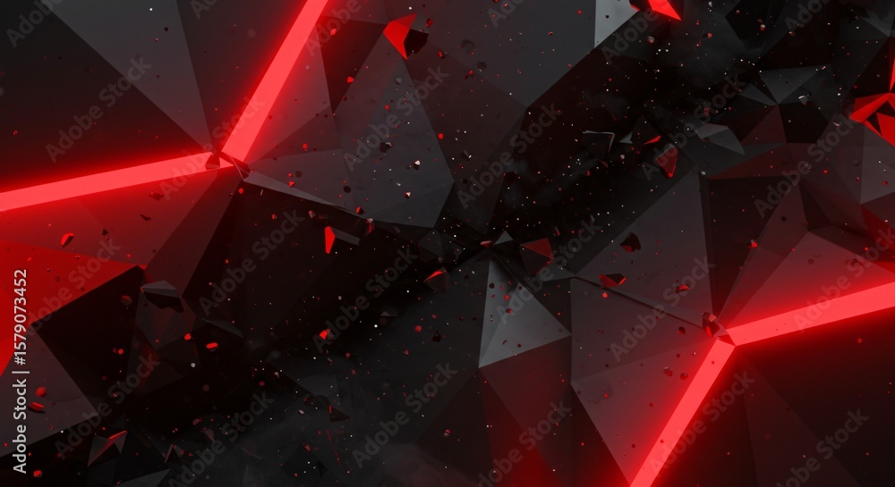 Poster abstract background with dark geometric shapes and red glowing lines creating a modern design