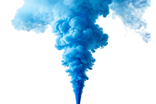 Vibrant blue smoke plume swirling and expanding isolated on transparent background - Powered by Adobe