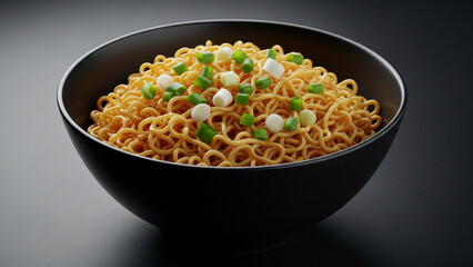 Bowl of instant ramen noodles with green onions png