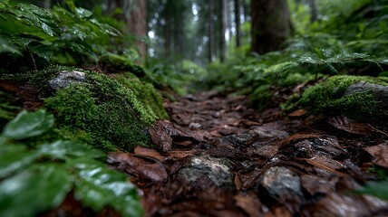 Obraz premium Rainy Forest Floor Path Detail