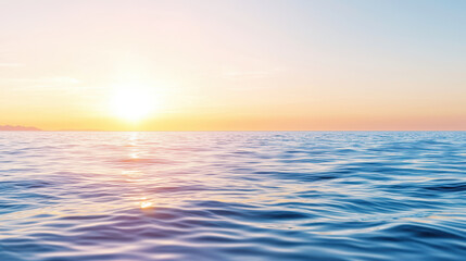 Obraz premium Serene ocean view at sunset, showcasing gentle waves reflecting warm colors of pink and orange in sky