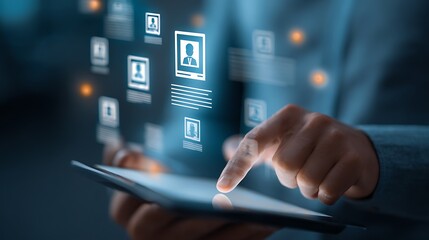 hand pushing a button on a touch screen interface