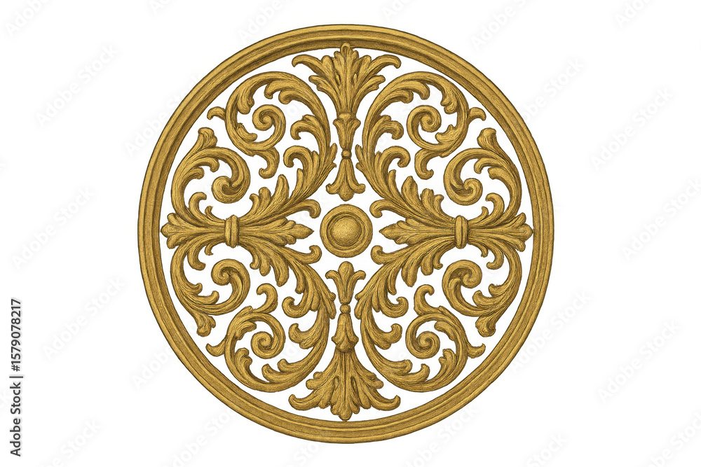 Poster golden round ornament with an acanthus leaf design, creating an elegant and decorative element on a 