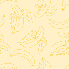 Fototapeta premium Bananas seamless pattern. Tropical fruit background. Vector outline illustration. Peeled banana and whole.
