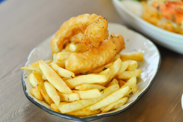 fish and chip or fried fish ,deep fried fish with French fries