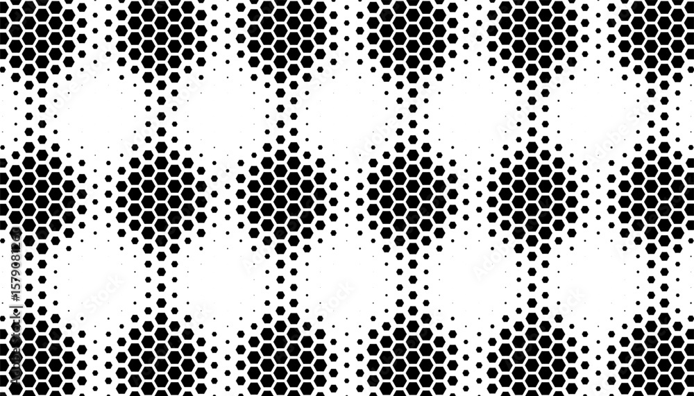 Poster black and white smooth halftone pattern with hexagon shape for modern background and jersey design. 