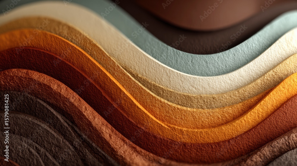 Poster waves of earth tones: a serene abstract composition of undulating, layered forms in a palette of ear