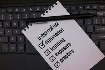 Checklist for Internship Goals on Keyboard Background with Pen