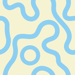 Seamless abstract pattern with pastel blue wavy lines on a soft cream background. Ideal for modern packaging, fabric design, wallpaper, stationery, tech visuals, and minimal branding projects.
