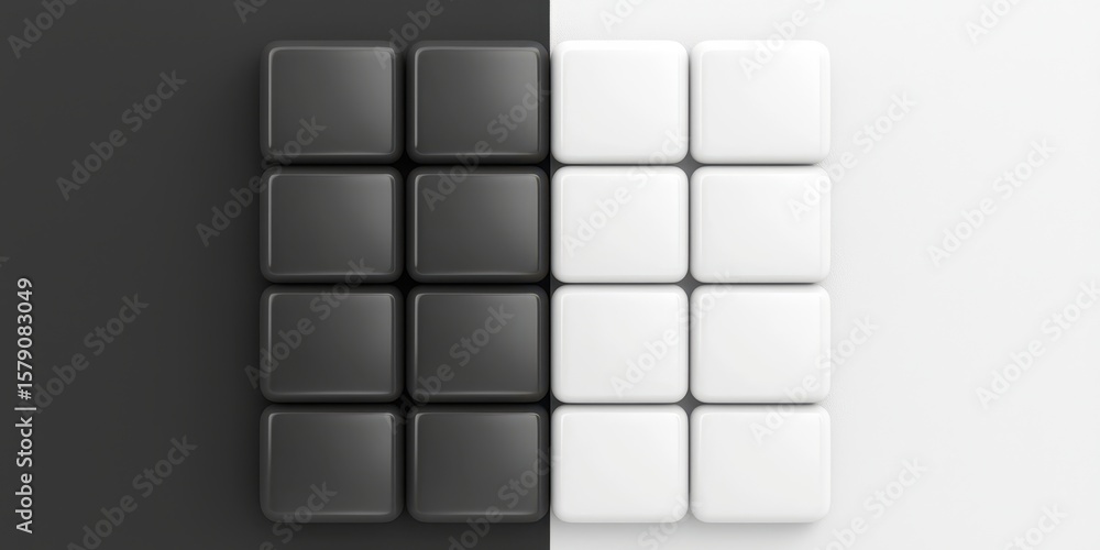 Poster economy block tax concept. abstract black and white square blocks creating a striking visual contras