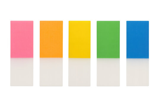 Colorful sticky notes arranged neatly, displaying blank surfaces ready for writing personal notes against clean transparent backdrop