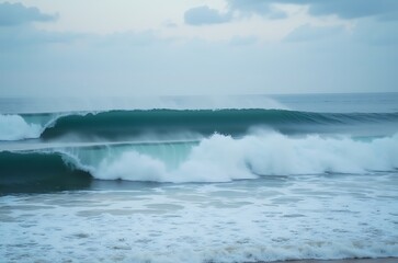 Fototapeta premium Moody Blue Ocean Waves Crashing Energetic Swell Whitecaps ai generated