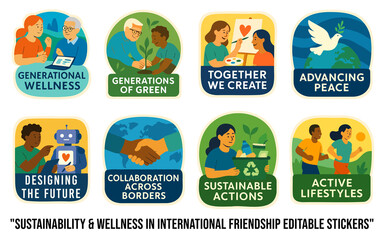 Fototapeta premium Sustainability & Wellness in International Friendship Editable Stickers