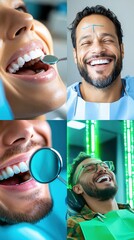 Compilation of four images showcasing dental procedures and happy smiles, highlighting oral health
