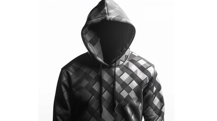 Charcoal hoodie with a modern geometric pattern. Perfect for streetwear, fashion, and casual apparel content.
