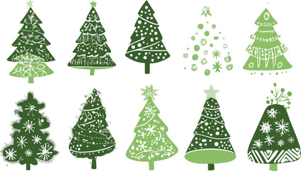Festive Green Christmas Trees Seamless Pattern on White Background