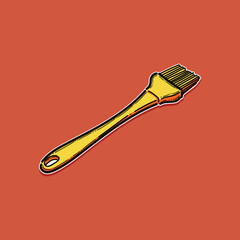Illustration of a Yellow Basting Brush on a Vibrant Orange Background