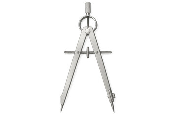 Precision metal compass resting on clear surface, highlighting navigational tool for drafting, technical design, and geometric learning