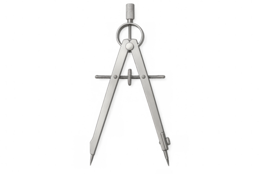 Precision metal compass resting on clear surface, highlighting navigational tool for drafting, technical design, and geometric learning