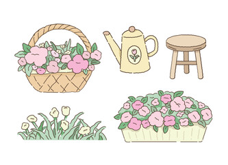 Cute Hand-Drawn Garden and Home Decor Elements Set