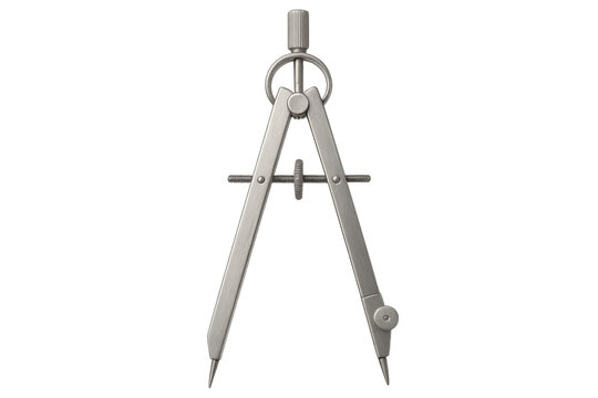 Metal compass pointing north, precision tool for drafting geometric arcs, technical drawings, architectural planning