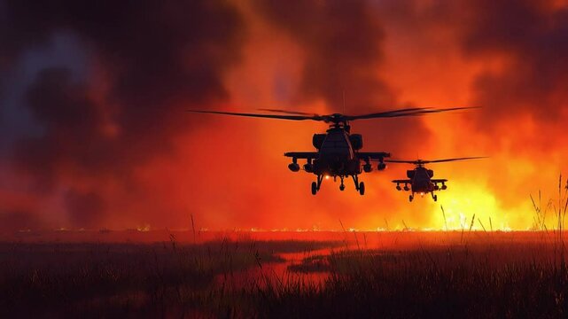 Apache Helicopters Firefighting Operation