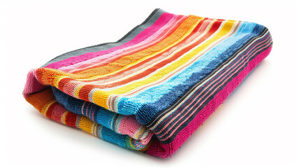 A vibrant, colorful striped towel, perfect for beach, bath, and summer decor.
