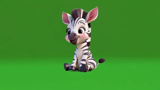 Zebra walking on a green screen chroma key rendered with artificial intelligence talking standing